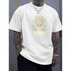 European Sizes Men'S King Crown and Print T-Shirt | Soft Ribbed Collar, Golden and White Streetwear Summer Tee