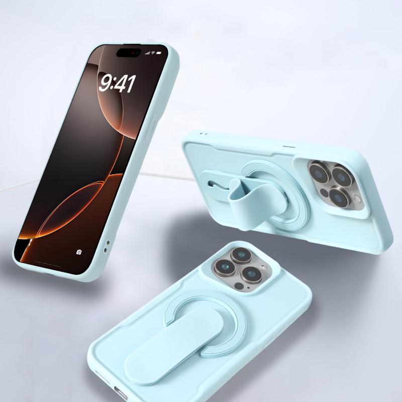 For Magsafe Magnetic Push Pull Holder Ring Luxury Solid Color Phone Case For iPhone 16 Pro Max 14 11 12 13 15 Pro Max Back Cover