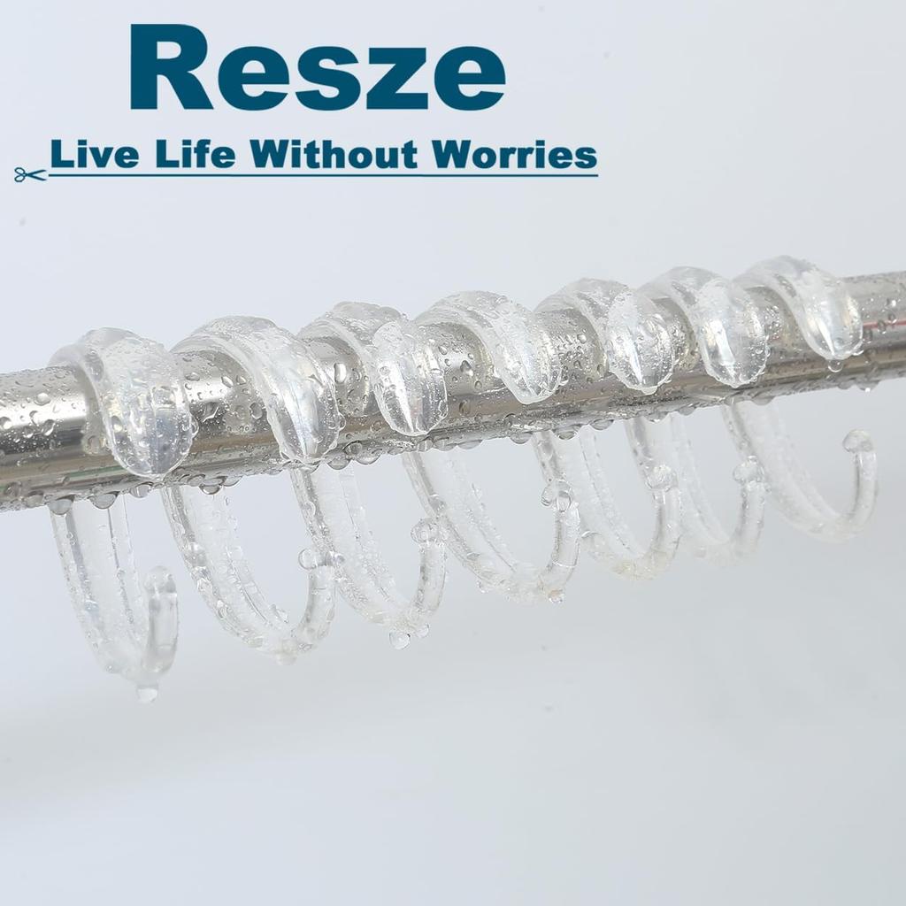 C-Shape Clear Shower Curtain Hooks for Shower Curtain, 12PCS Plastic Smooth Sliding Anti-Drop Shower Curtain Rings, Rust Resistant Decorative Shower