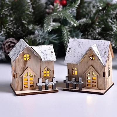 Światło LED Mini Drewniany Model Domku Luminous na Boże Narodzenie Domki Bożonarodzeniowe DIY Świąteczne Drewniane Ozdoby Domków Prezenty Noworoczne dla Dzieci