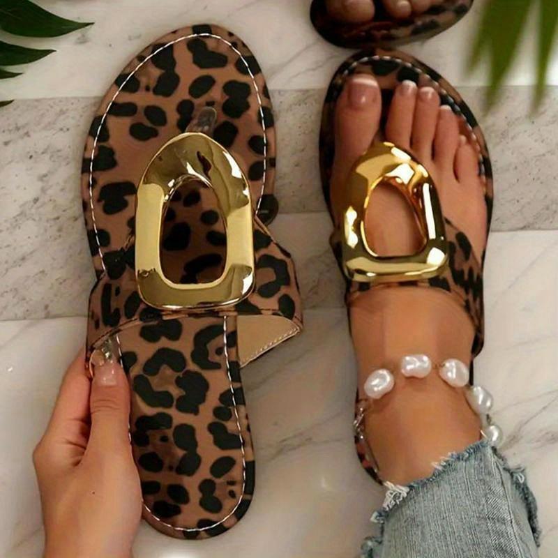 Women's Summer Leopard Print Flat Beach Sandals