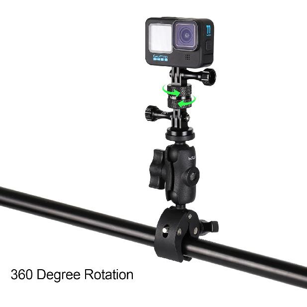 HSU Aluminum 360 Degree Rotation Camera Mount, Vertical Metal Swivel Tripod Adapter Compatible with GoPro Hero 13/12/11/10/9/8/7/6/5 Session AKASO
