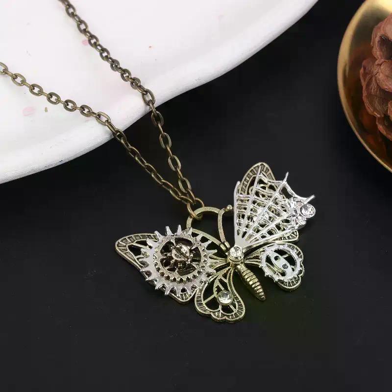 Schöner Schmetterlingsanhänger mit verschiedenen Zahnrädern Mechanische Steampunk Halskette Vintage Schmuck Geschenk