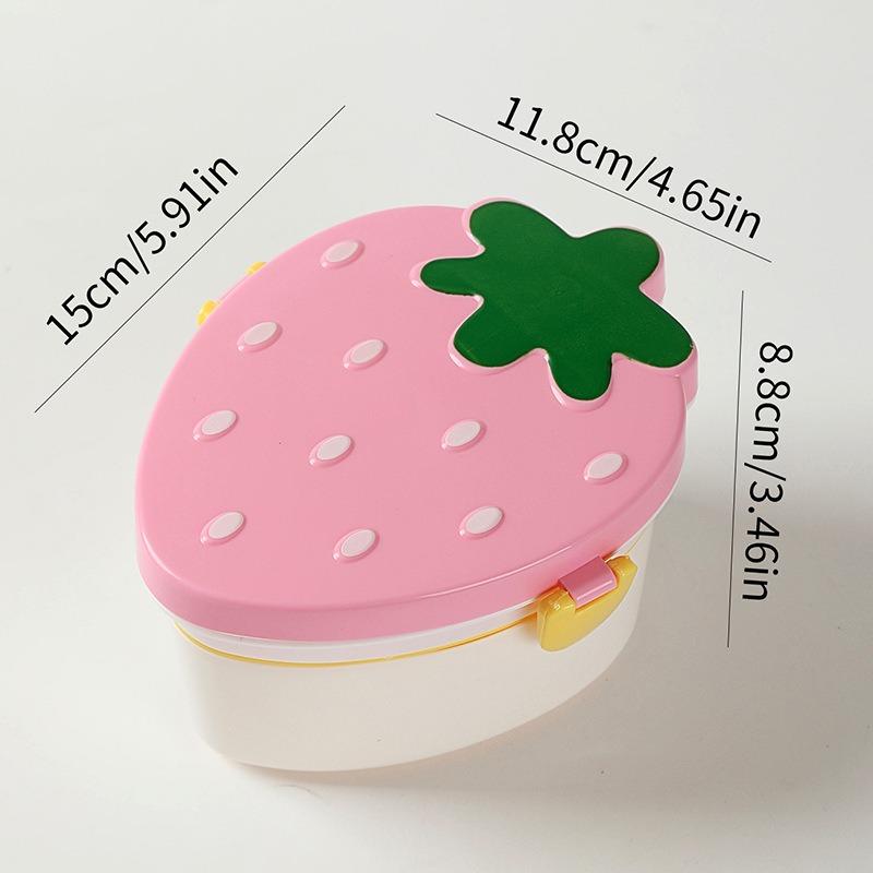 Lunch box a forma di fragola da 500 ml, bento box per la conservazione di frutta e alimenti a 2 strati, rosso rosa, stoviglie per microonde, ciotola per la scuola carina per bambini