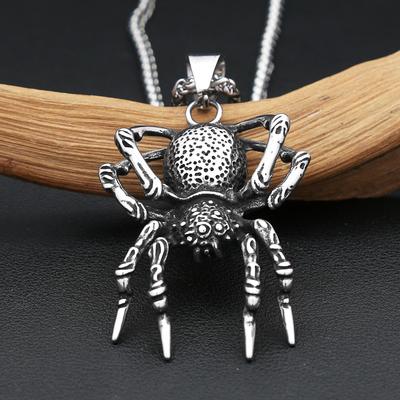 Vintage Gothic Spider Pendant Necklaces For Men Boys Punk Fashion 316L Stainless Steel Animal Necklace Unique Jewelry Wholesale