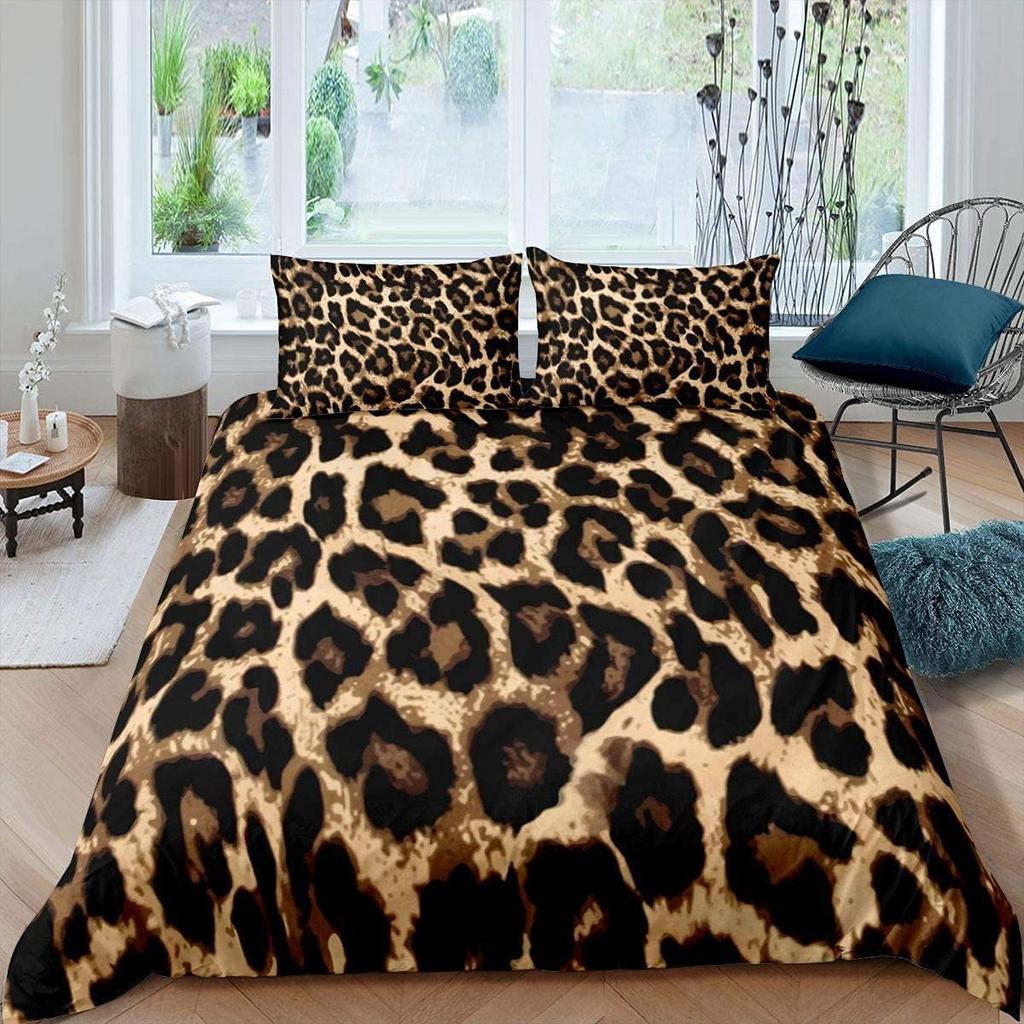 Leopard Duvet Cover Abstract Animal Cheetah Pattern Comforter Cover For Boys Girls Woman Man, 3D Color Leopard Print Bedding Set