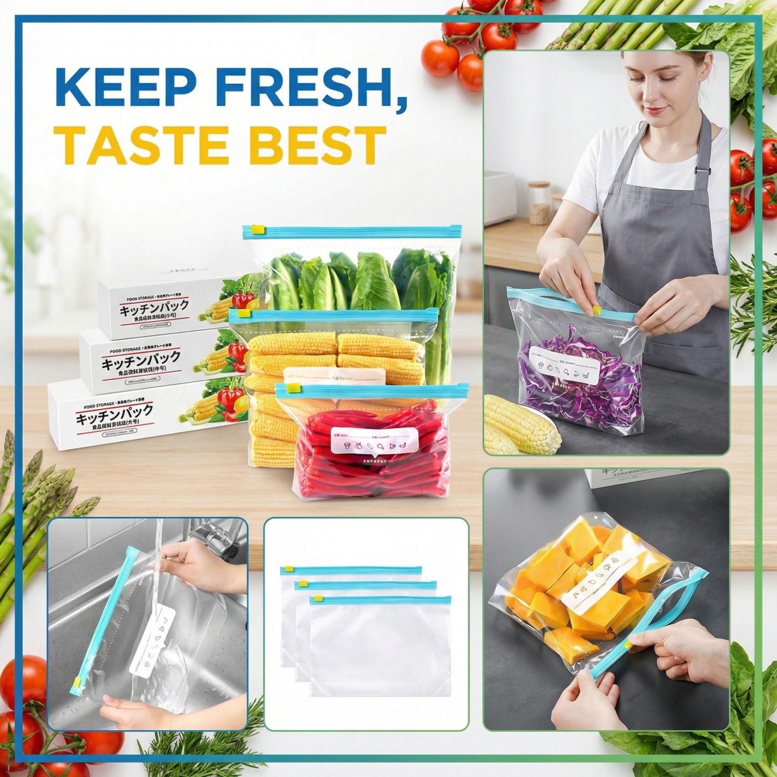 Zip Lock Food Storage Bags Thickened Reusable Sealing Bags for Kitchen Fridge one size 694₽