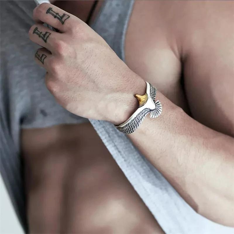 Creative Vintage Eagle Bangle Bracelet Domineering Eagle Feather Open Adjustable Bangles Bracelets Accessories for Men Women