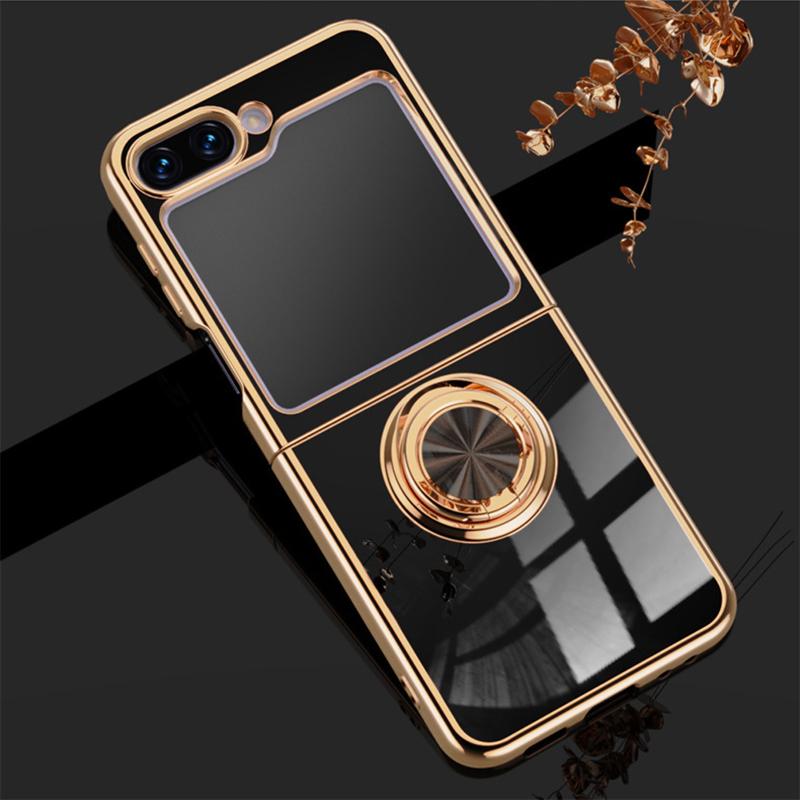 

Чохли-тримачі для кільця Розкішний чохол з чистого кольору з ТПУ для Samsung Galaxy Z Flip 6 5 4 3 Магнітна підставка-тримач Складна кришка for Samsung Z Flip 5 чорний