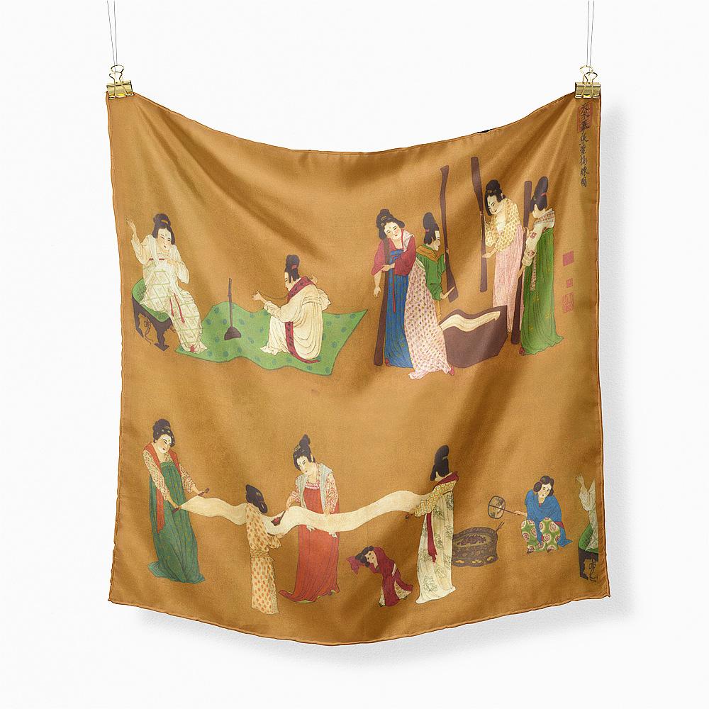 

53СМ Твиловый шелковый платок Женщина Занимается живописью Квадратные платки Накидки Бандана Маленький хиджаб Шелковые фуляры Галстук Повязка на голову Шейный платок 53x53cm