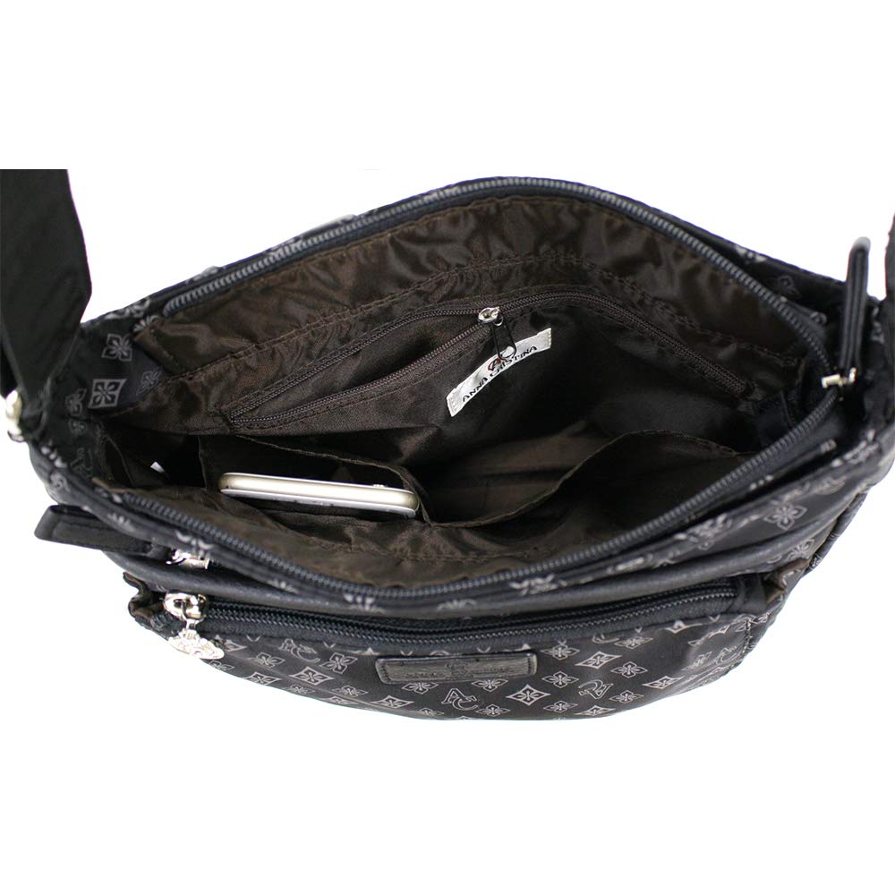 ANNA CRISTINA Logo Print Vertical Shoulder Bag, Women's, Carry-On Shoulder Bag, 2507-4A39-01, Black, Perfect for Travel and Respect for the Aged Day
