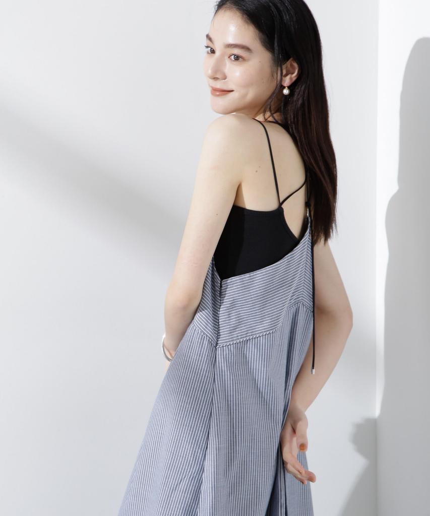 Nano Universe Back Cross Camisole with Size Women's Cups, M, 010, Black, 669-5124311