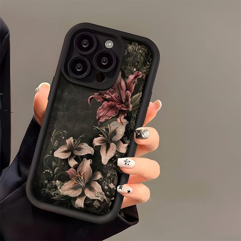 High End Lily Print Phone Case Suitable for iPhone 17 16 15 14 13 12 11 Pro/Max/Plus Anti Drop and Shockproof Back Cover