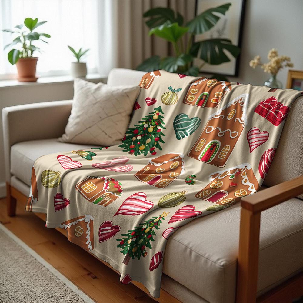Cream Candy Cane Branch Soft Flannel Blanket Breathable Warm Throw for Office Car Sofa Kids Room Birthday Xmas Gift