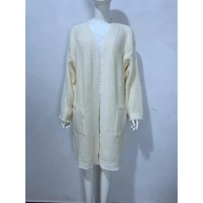 Loose Jumpers Woven Long Sweater Coat Trend Knitted Cardigan Outwear Women Long Sleeve Solid Color Pockets Casual Sweater Coats