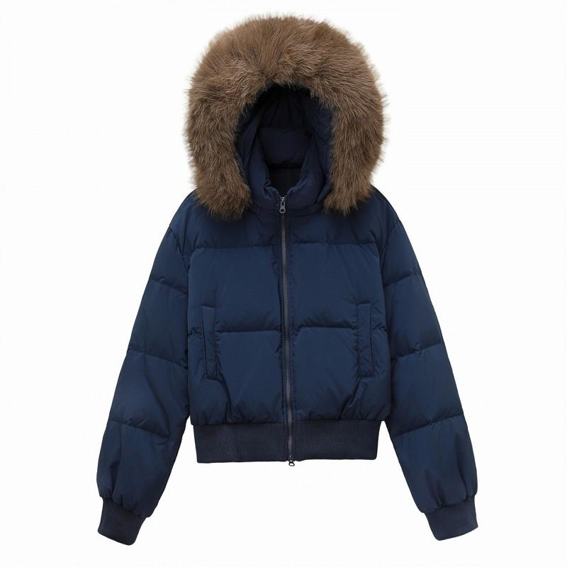 90% White Duck Down Short Puffer Jacket With Faux Fur Hood Winter Warm Coat Petite Women