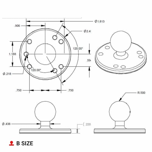 RAM MOUNTS Ram mount mount part round plate base AMPS hole pattern RAM-B-202U
