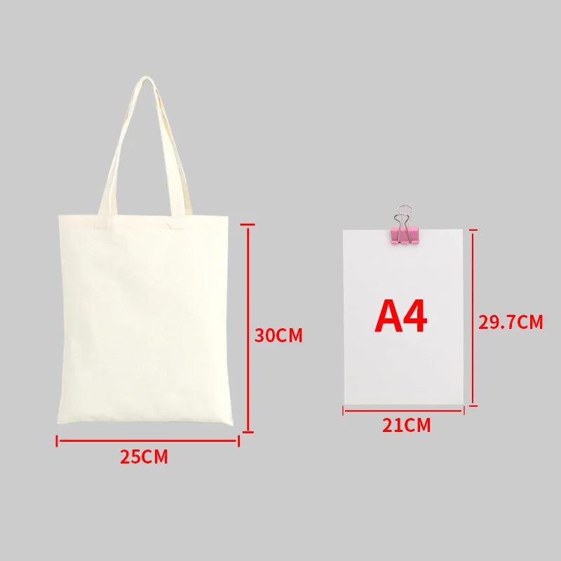 Reusable Foldable Shoulder Handbag Eco-Friendly Women Ladies Large Cotton Fabric Canvas Tote Bag For Market Shopping Bags Blank