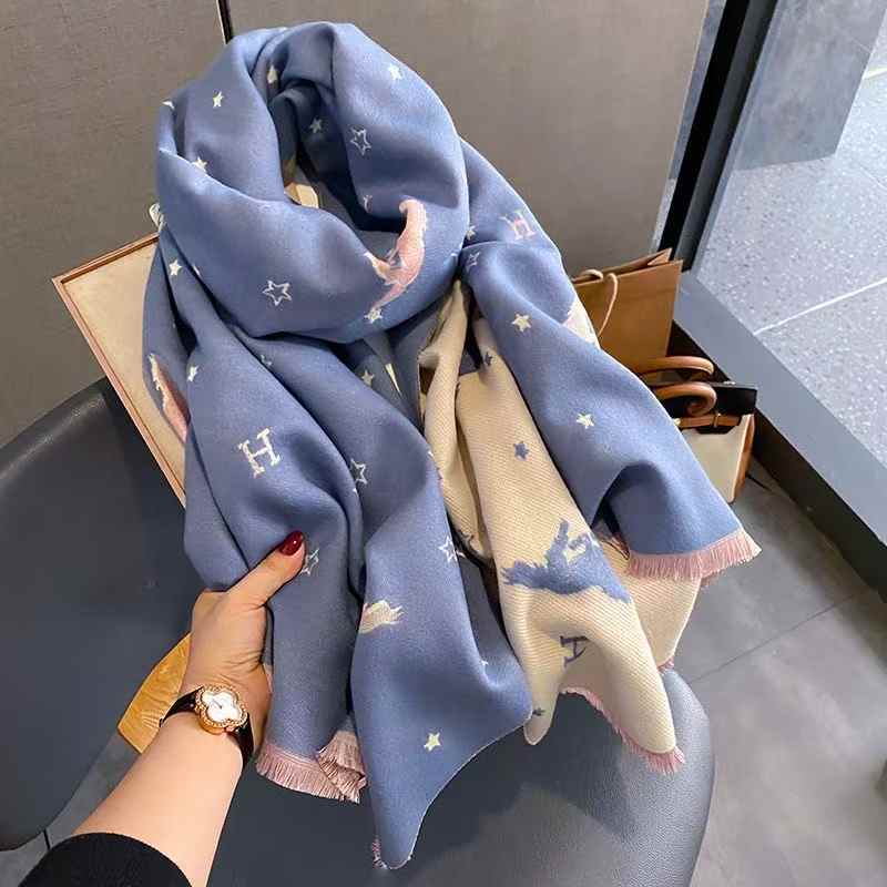 Women's Long Thick Warm Korean Style Scarf Imitating Cashmere Winter Fashion Scarf with Stylish Letter Pony Pattern as Shawl