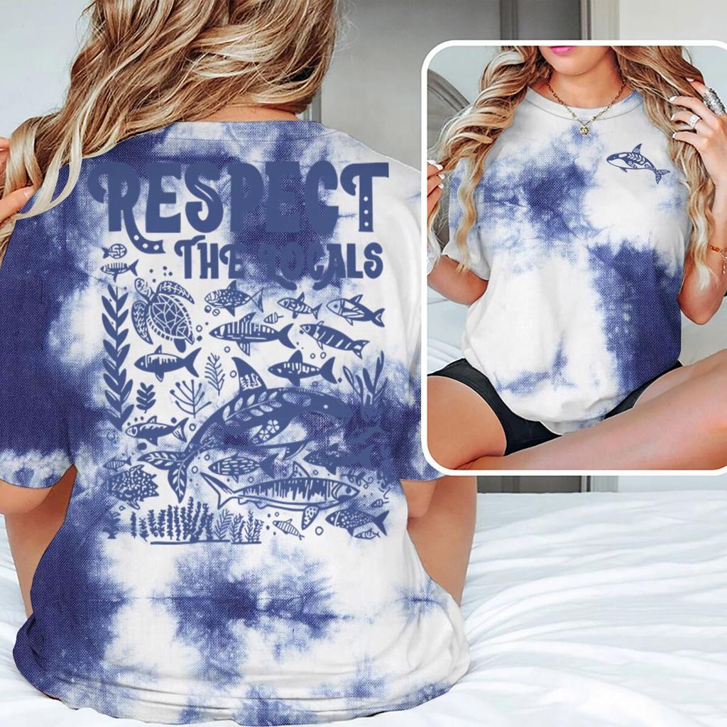 Ocean Animal Vintage Print T Shirt "Respect The Locals" Ocean Beach Series T-Shirts Unisex Unisex Short Sleeve Summer Vibes Tshirts