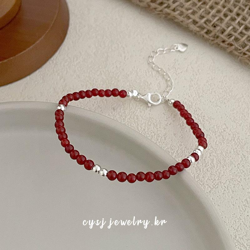 Cui Yan S925 Sterling Silver Korean Agate Turquoise Bracelet for Women - Niche Stackable Style