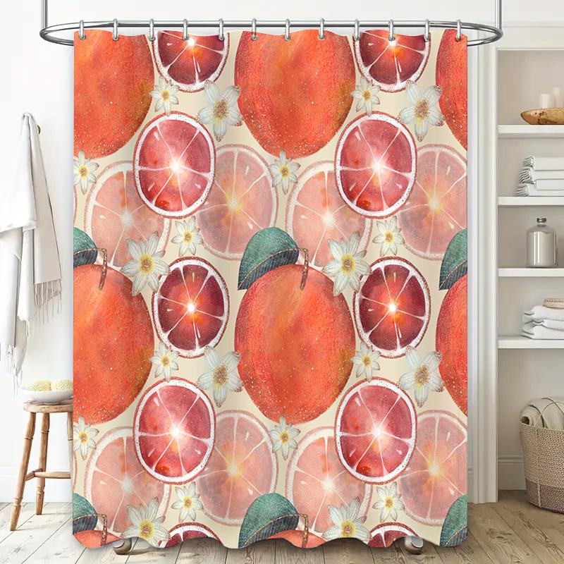 Vibrant Fruit Shower Curtain Coral Red Orange Pattern Decorative Fabric Bath Hanging Waterproof Home Bathroom Accessory 72X84 In
