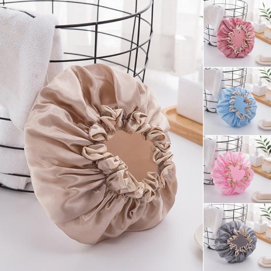 Waterproof Shower Cap Elastic Drawstring Double-Layer Water-Resistant Fabric Hair Protector Hair Care Bath Hat