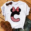 Süßes T-Shirt Cartoon Mickey Maus Damenbluse Damen Oberteile Buchstabendruck T-Shirt Minnie Weißes T-Shirt Locker Mädchen Hippie Kleidung