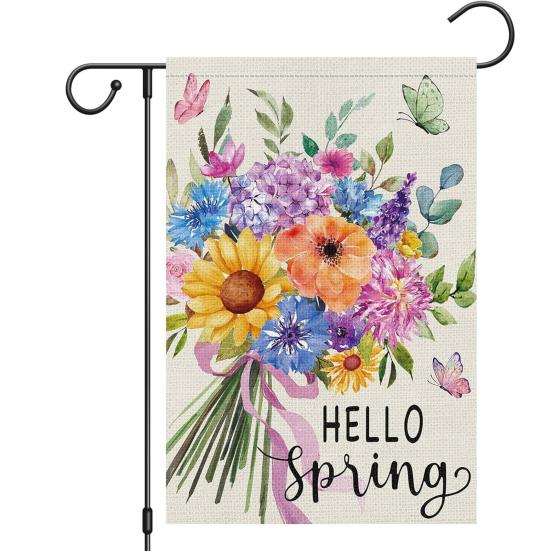 Double-Sided Garden Flag for Porch 12x18 Inch Fade-Resistant Spring Floral Butterfly Print Decorative Flag for Outdoor Yard Patio Mailbox Seasonal