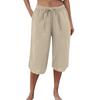 Women's Casual Cotton Hemp High Waist Drop Wide Legs With Drawstring Fifth Pants