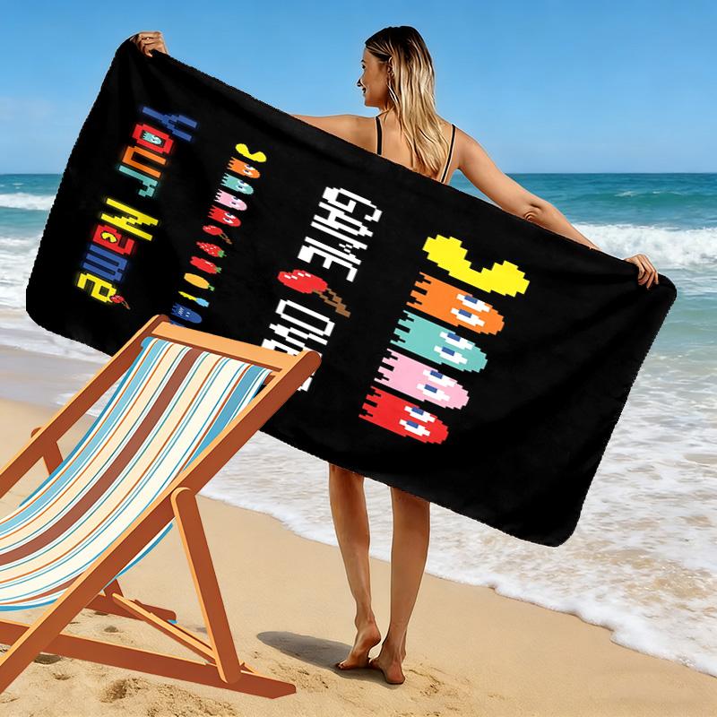Custom Name Pac-Man Print Beach Towel, Large Soft Quick Dry Towel for Beach Camping Swimming -HE79