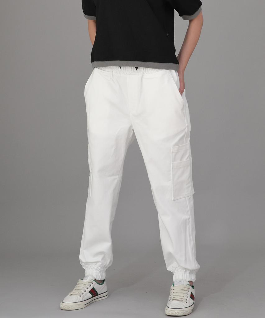 Seinteukeulu Bold Ankle Band Cargo Jogger Pants Bac-328 White