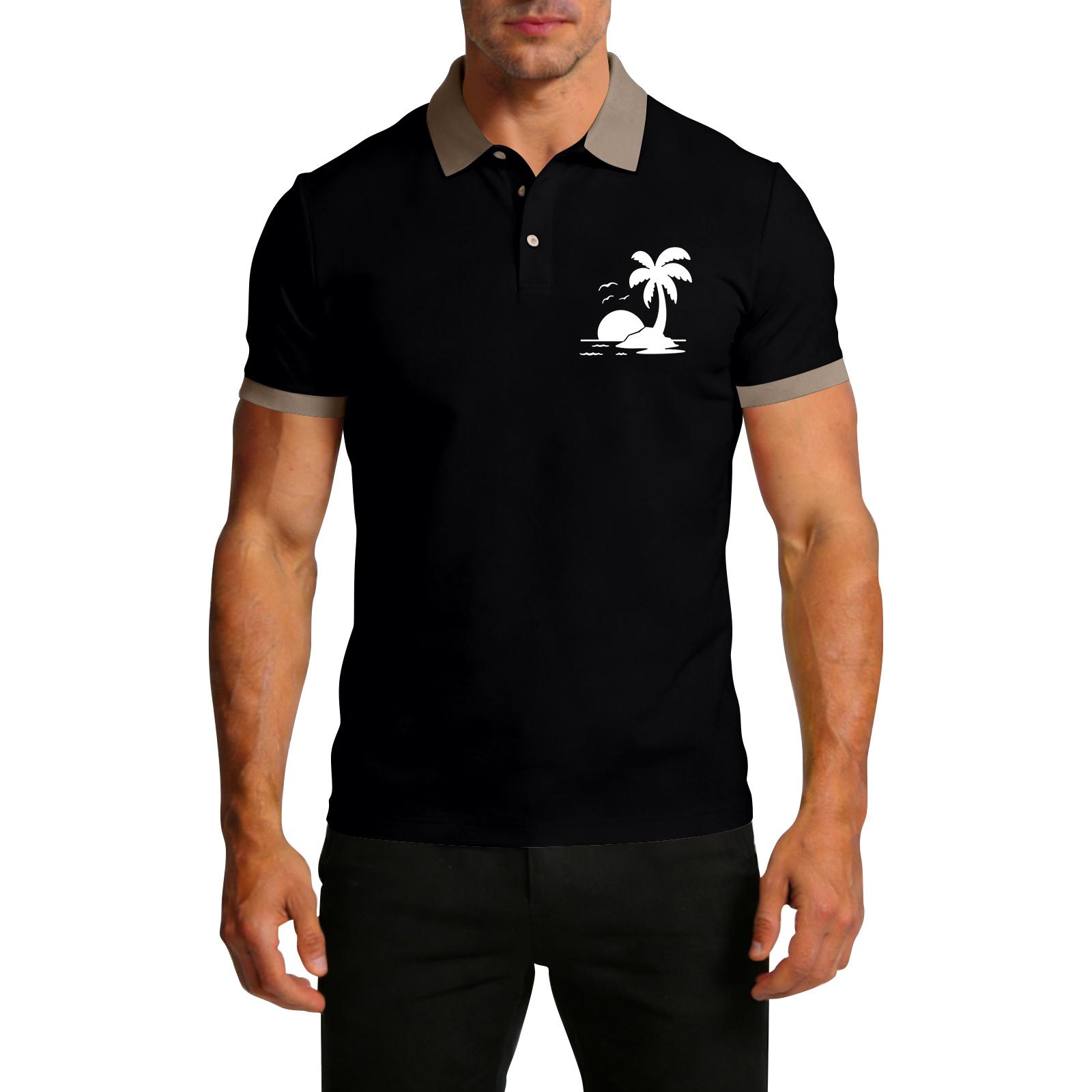 

Men s Summer Print Color-blocked Lapel Short-sleeve T-shirt Casual Sporty Top S
