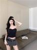Gray Low Waist A-Line Pleated Midi Skirt for Women, Korean Style 2025 Summer Fashion, Versatile and Slimming Mini Skirt.