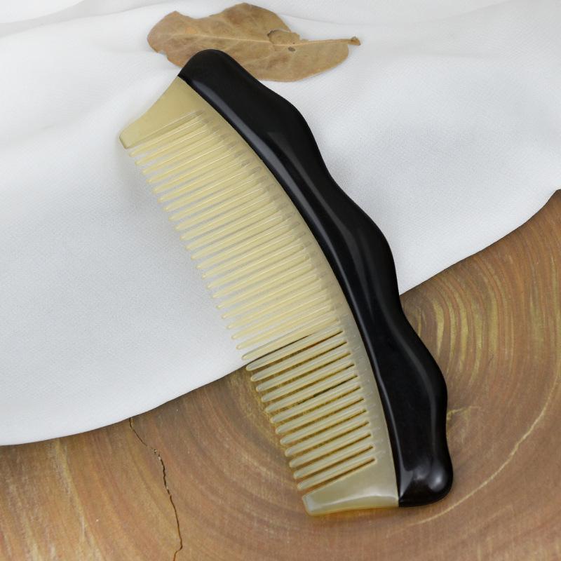 Engraved Ebony Ram Horn Fine-toothed Wood Pocket Comb