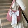 Lattice Bow Shoulder Bag Cloth Canvas Tote Bag Simple Plaid Shoulder Bag  Travel