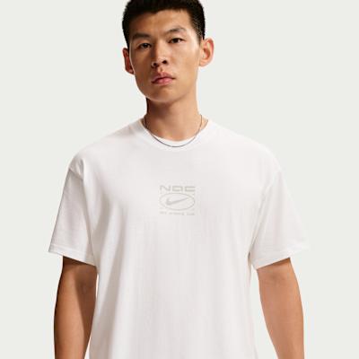 Nike T Shirts Men s White/Black Crew Neck Moderate Straight Fit S