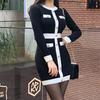 2023 Herbst/Winter Koreanischer OL Slim-Fit Colorblock Strickpulloverkleid