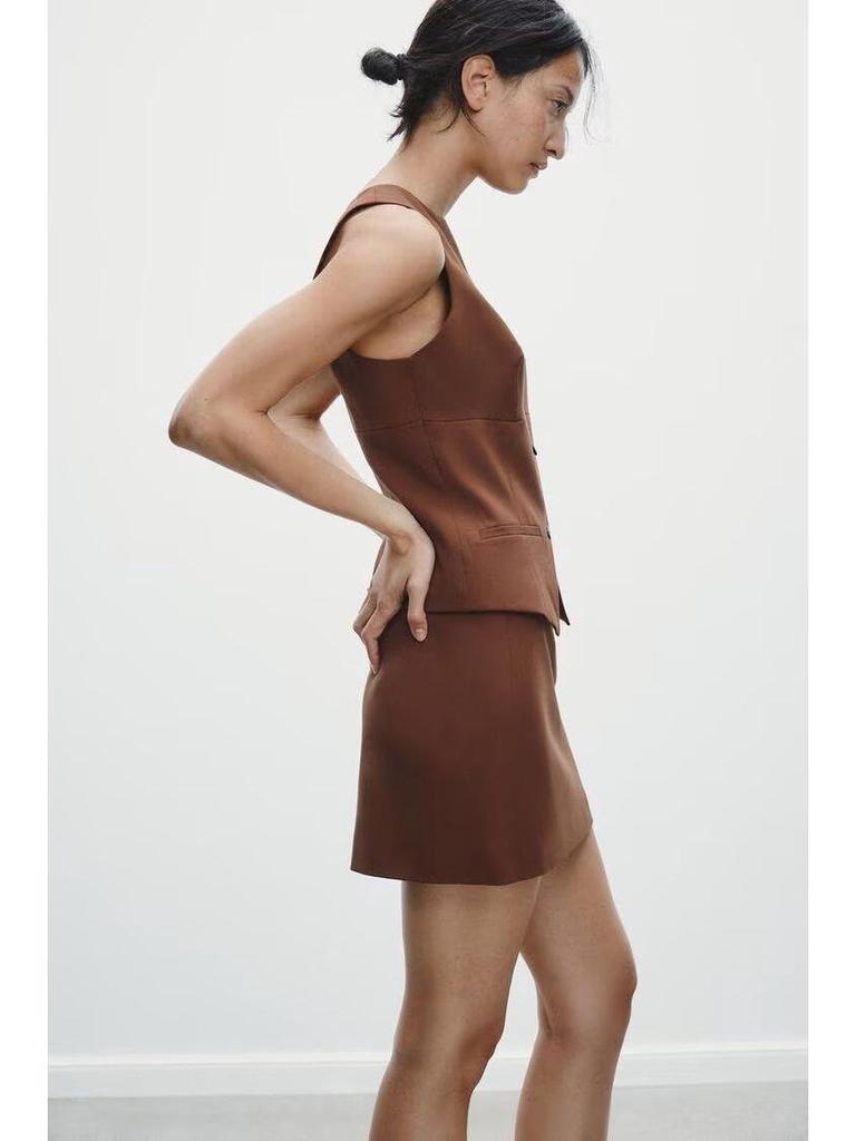 2025 Spring V-Neck Sleeveless Vest Top + A-Line Midi Skirt: European & American Style