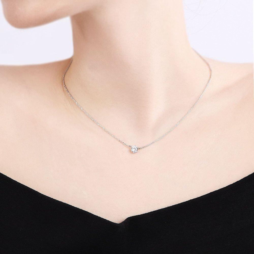 92.5 Silver Simulant Diamond 6-Prong Classic Necklace Ss323N