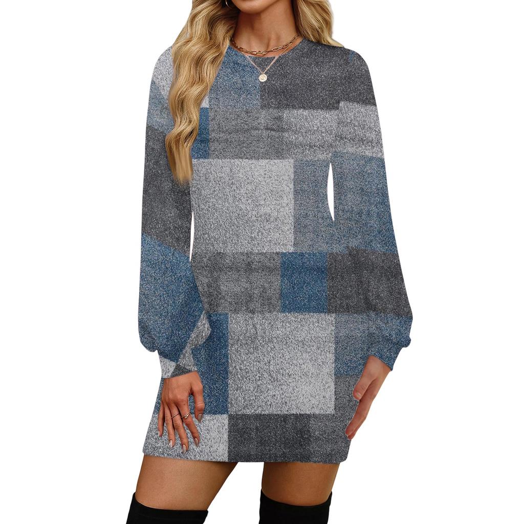 Women's Fashion Casual Round Neck Long-Sleeve Dress