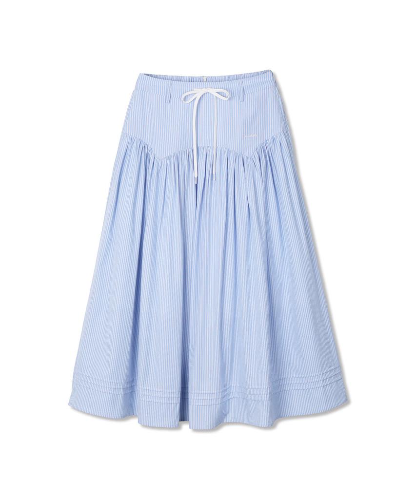 Michikoleondeonkosino Flare Shirred Maxi Skirt Blue Stripe