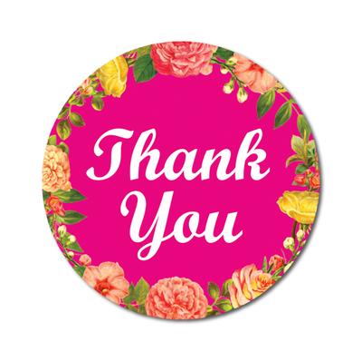 Darling Souvenir Thank You Fuchsia Pink Stickers 1.6 Inches Round Floral Border Mini Envelope Seals-45