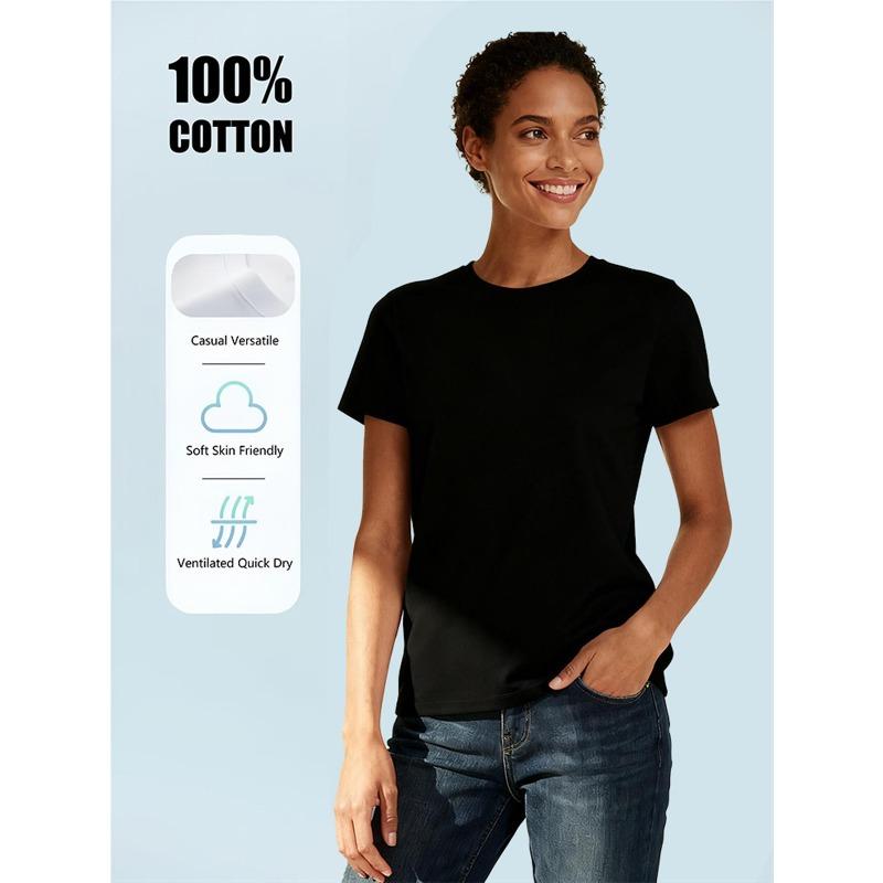 & Black T-Shirt with Print - Short Sleeve Round Neck Casual Loose Fit Top, Lightweight Blouse for Lounge Wear, Daily Summer Outfits & Year-Round