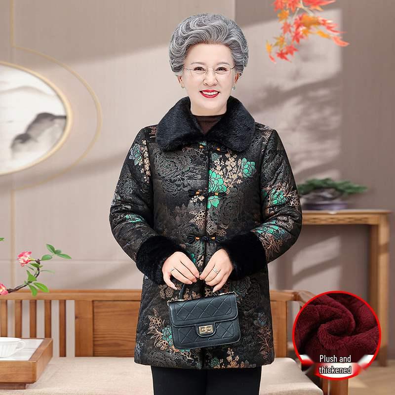 

Grandma Winter Cotton Jacket, Plus Velvet, Thickened - Fashionable Coat for Women Aged 60-70. XL [85-100 Jin]