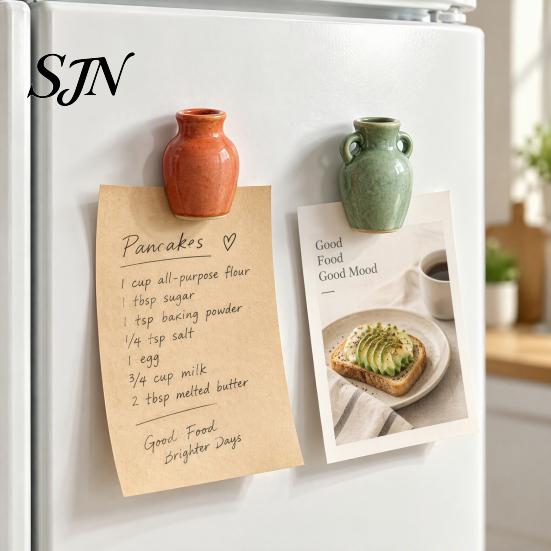 Creative Kitchen Organization Tools Mini Ceramic Vase Fridge Magnets, Cute Tiny Flower Magnets for Refrigerator Accessories Artificial Flowers,