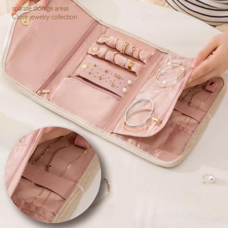 Foldable Jewelry Case Roll Travel Jewelry Organizer Portable For Journey Earrings Rings Diamond Necklaces Brooches Storage Bag