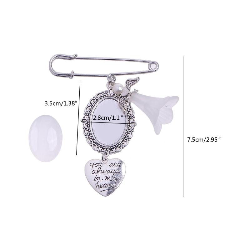Wedding Bouquet Photo Charm DIY Pin Brooch Making Kit Lacy Frame Charm Oval Picture Frame with Pendant for Holiday Heart