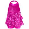 Unitard da ragazza con paillettes e collo all'americana, costume da ballo lucido per esibizioni jazz, latine e moderne