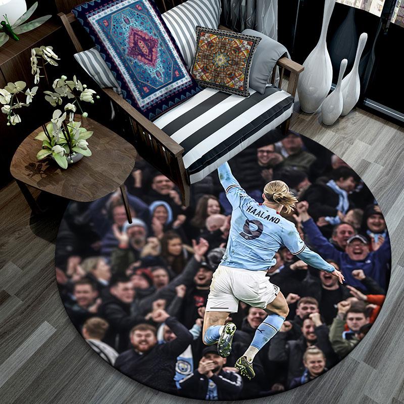 Haaland9 Printed Round Rug, Non Slip Washable Circular Carpet For Living Room Bedroom Playroom, Sports Fan Decor, Holiday Birthday Gift